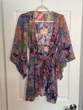 Andrew & Co Multi-Color Floral Paisley Kimono